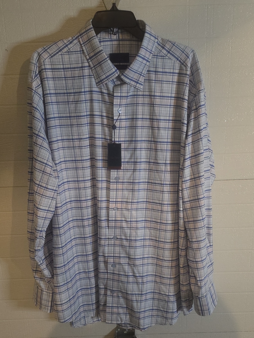 David Donahue Blue Multi Plaid Button-Up Shirt Size Xxl